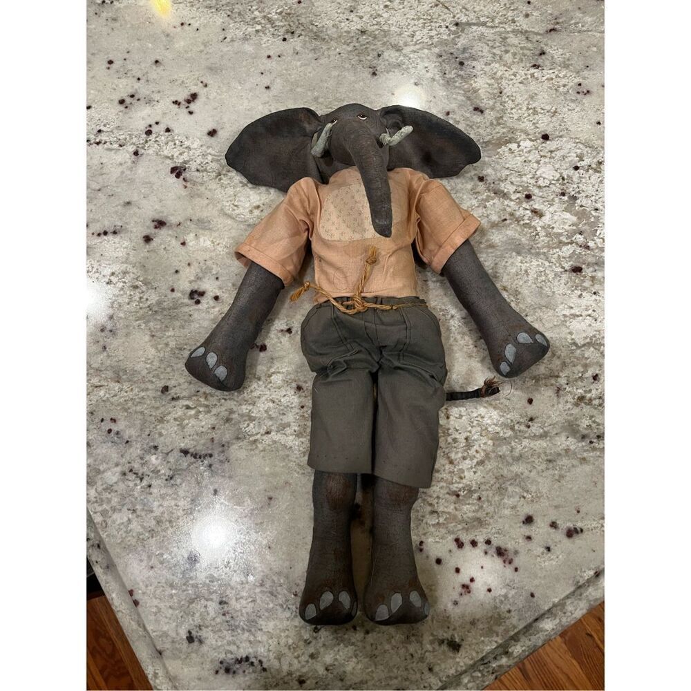 Vintage Hand Painted 15” Fabric Elephant